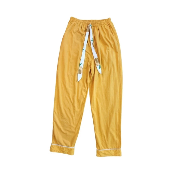 Yellow Mustard Pajama Pants Pineapple Size 2 Elastic Stretchy Waist - Picture 1 of 8